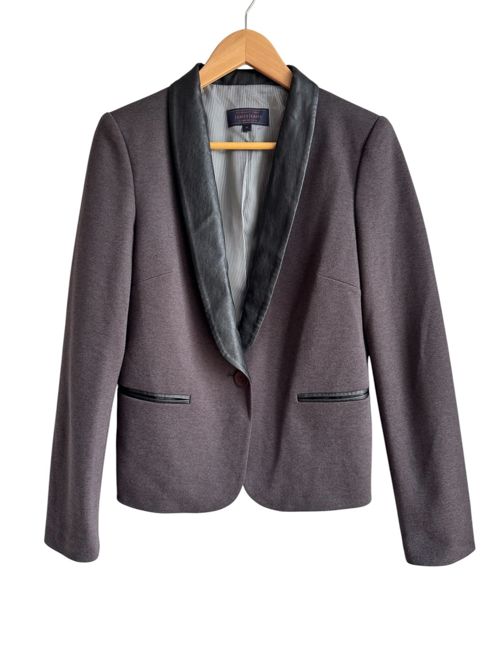 James Jeans Grey Ponte Tuxedo Blazer Womens M Single Button Tailored Modern EUC
